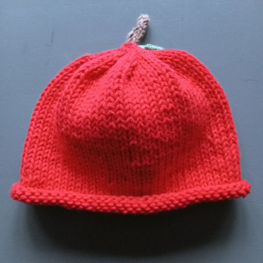 Hand Crafted Handknit Red Apple Cotton Baby Hat Size Newborn NB